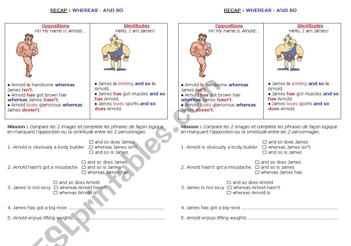 Grammar worksheet - WHEREAS - SO