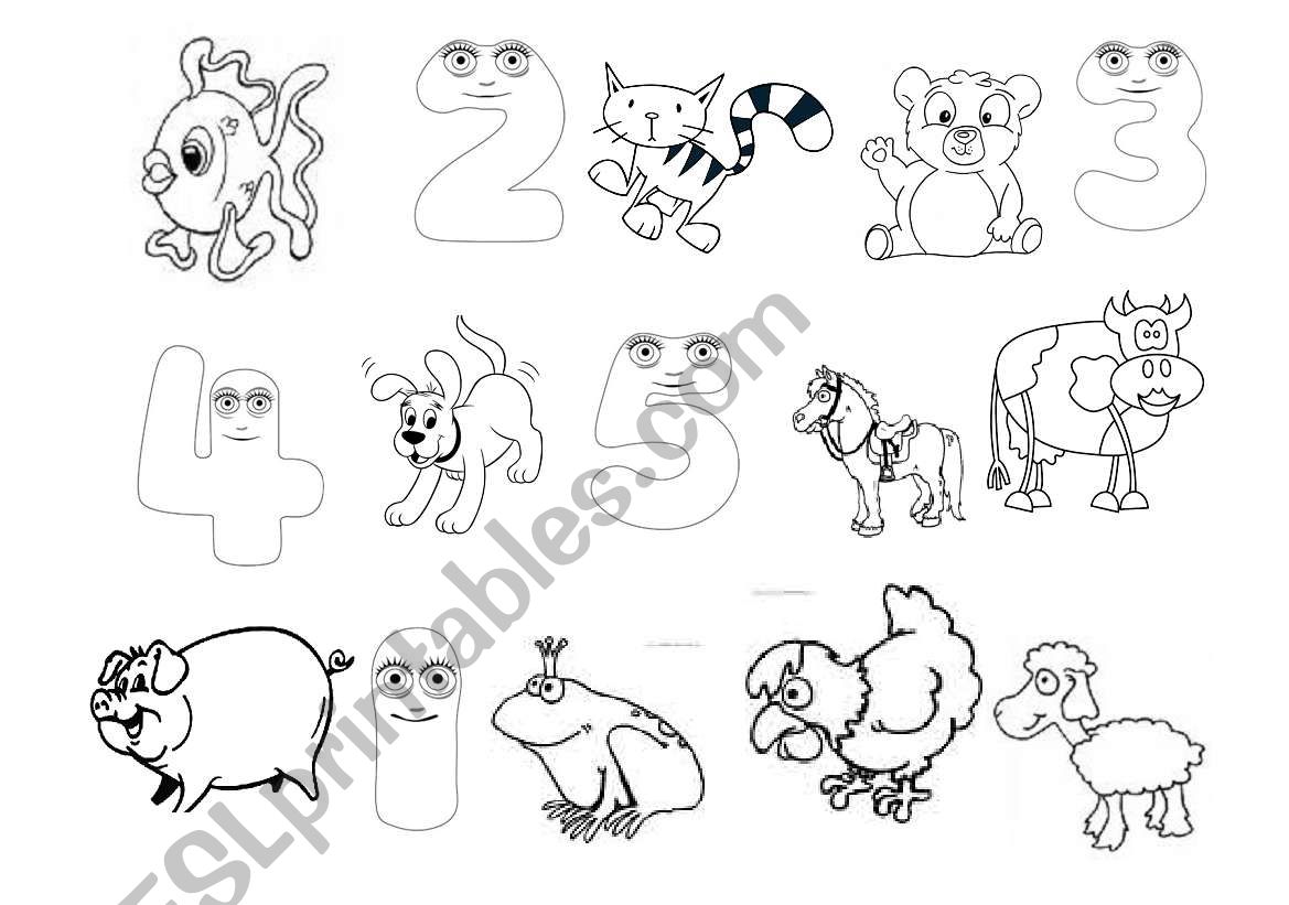 animals&numbers1-5 worksheet