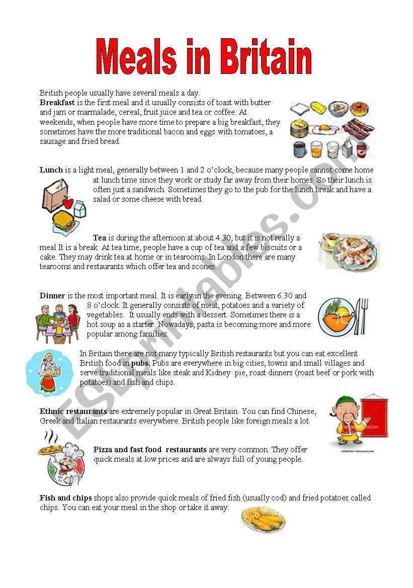 Meals in Britain worksheet