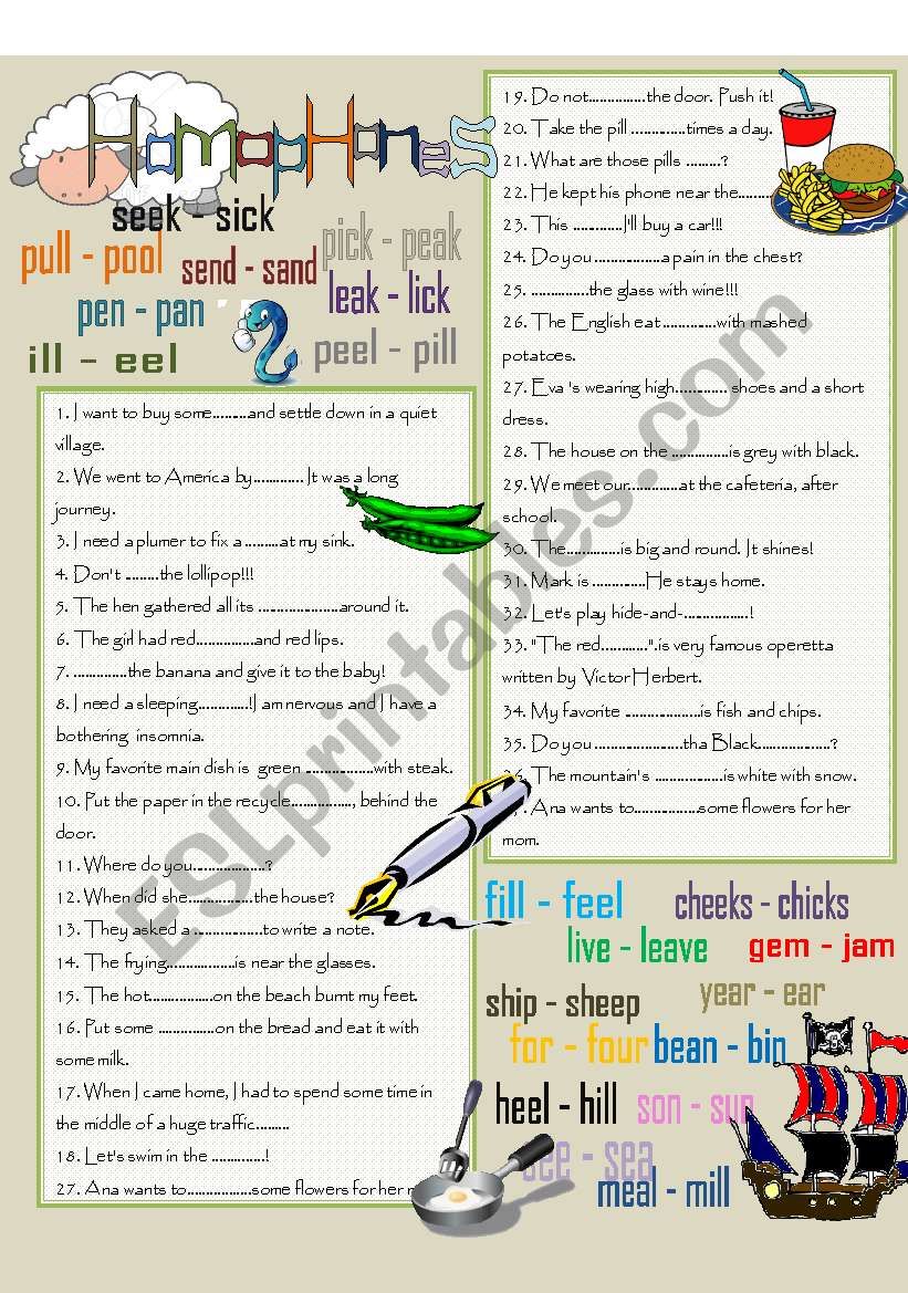 Homophones  worksheet