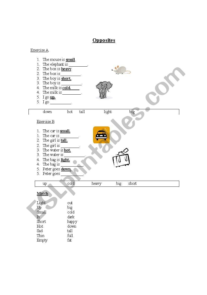 Opposites worksheet