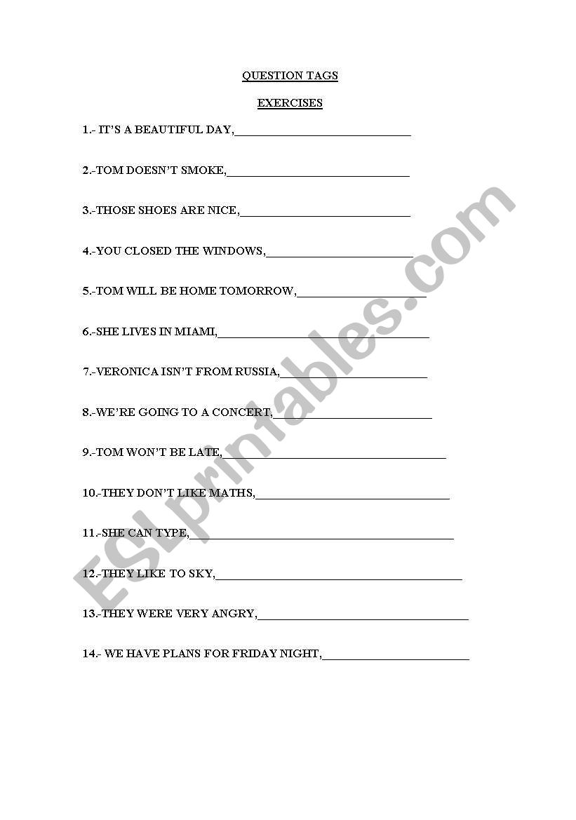 Questions Tags worksheet