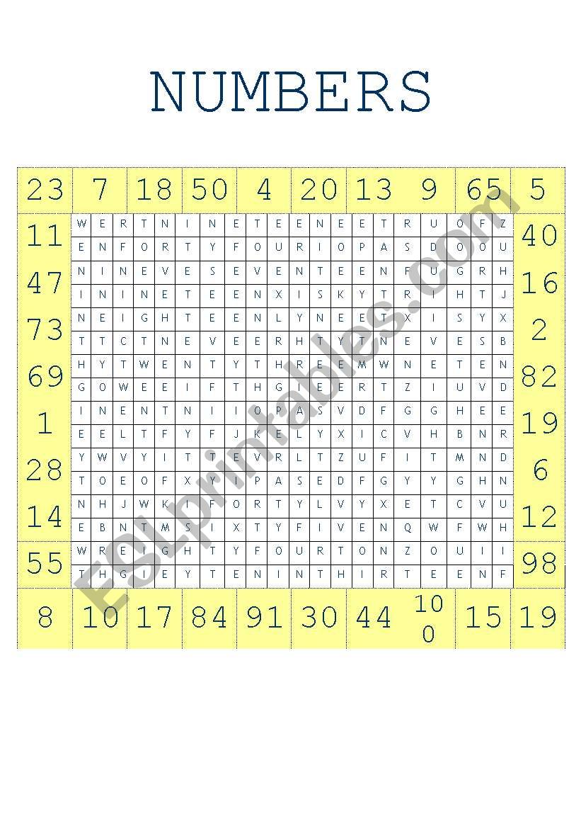 numbers worksheet