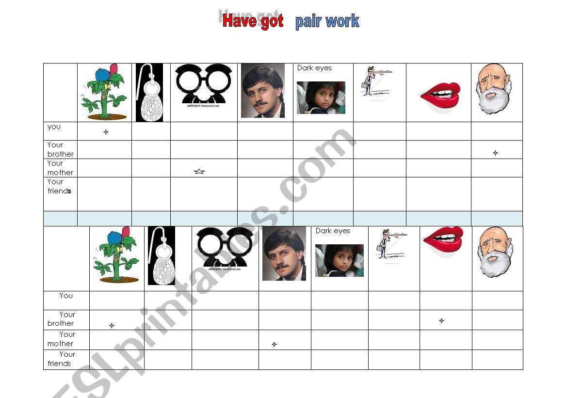 have got : pair work worksheet