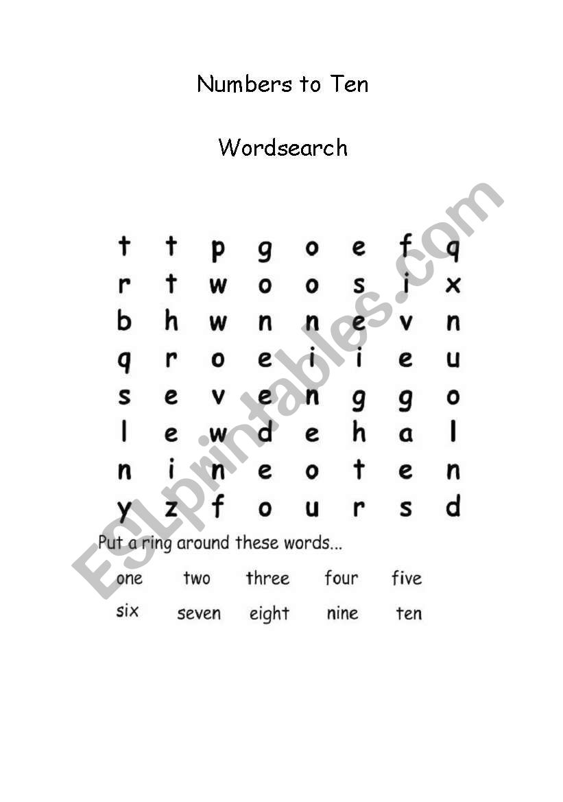 numbers to ten worksheet