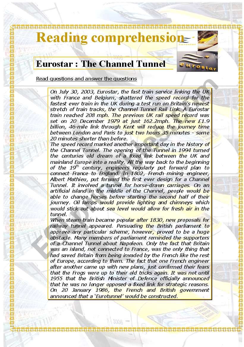 Eurostar : The channel tunnel (6 pages)