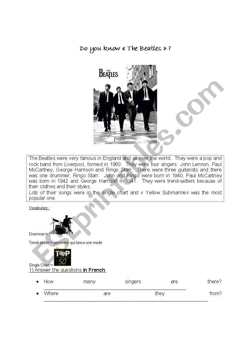 The Beatles - Simple Past worksheet