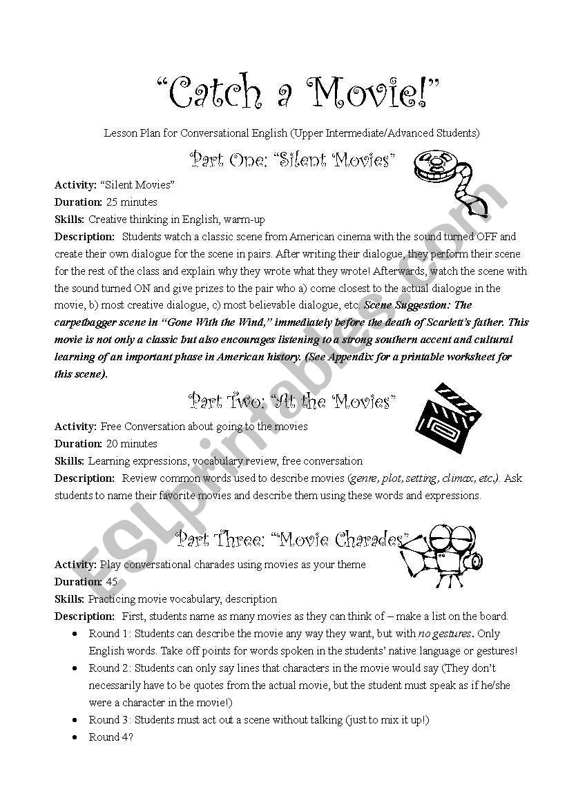  Catch A Movie English Conversation Lesson Plan ESL Worksheet By
