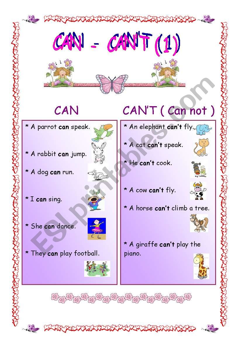 Can -Cant worksheet