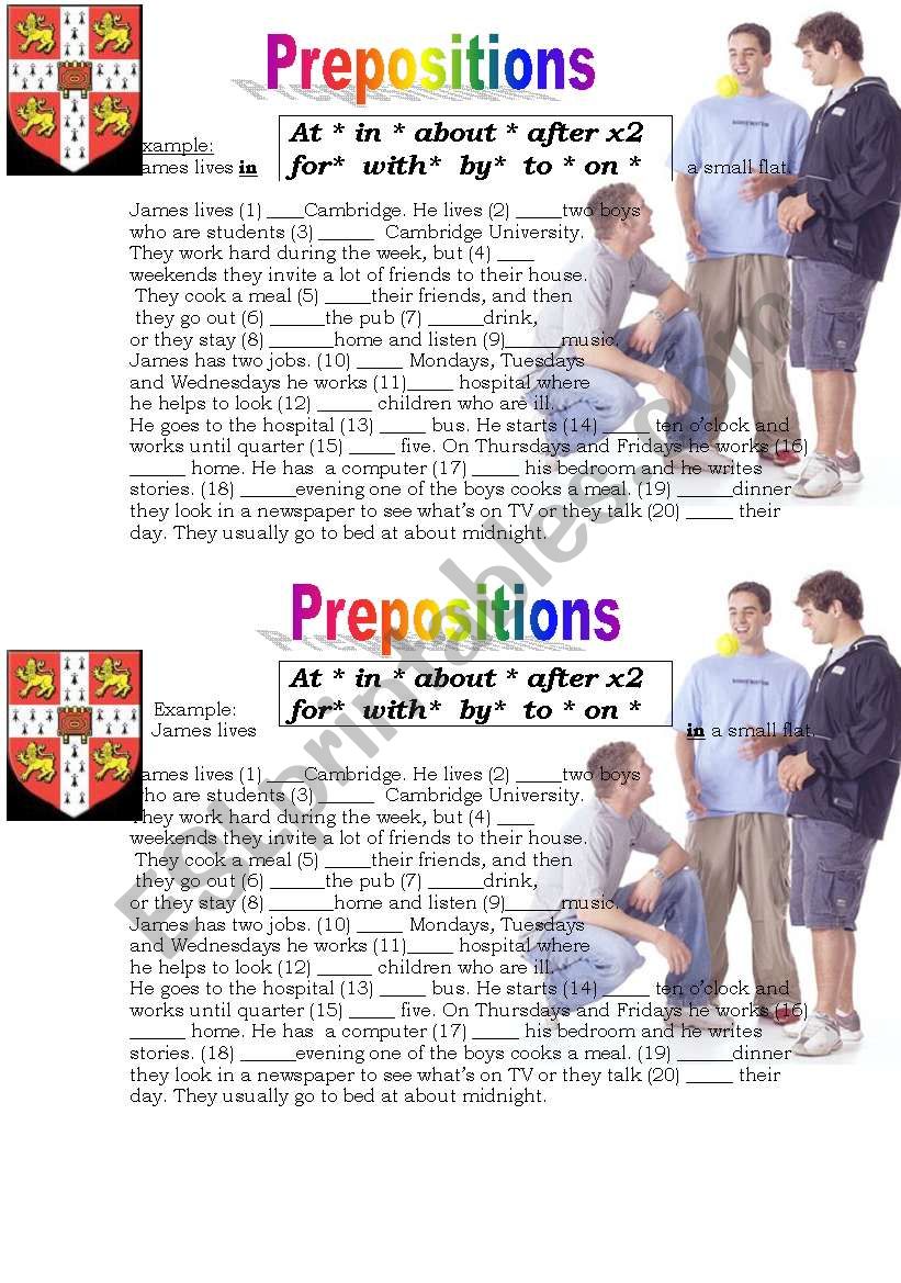 Prepositions worksheet