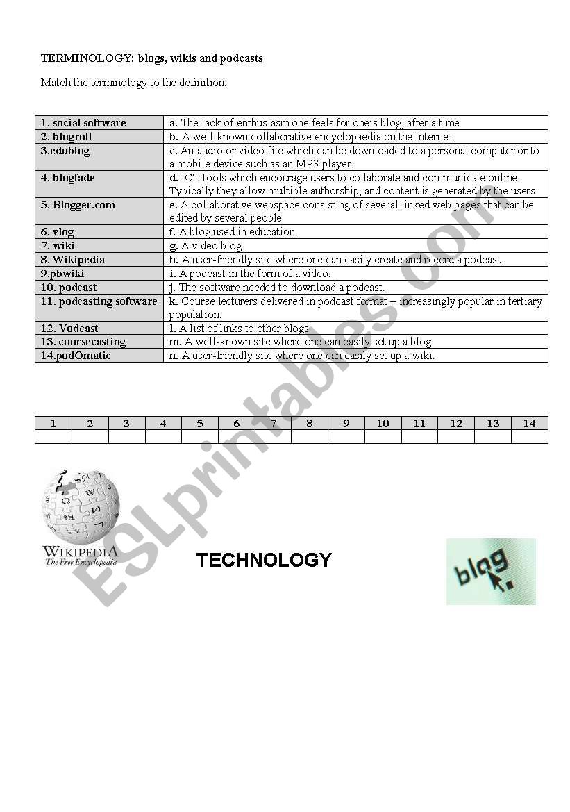 Technology worksheet