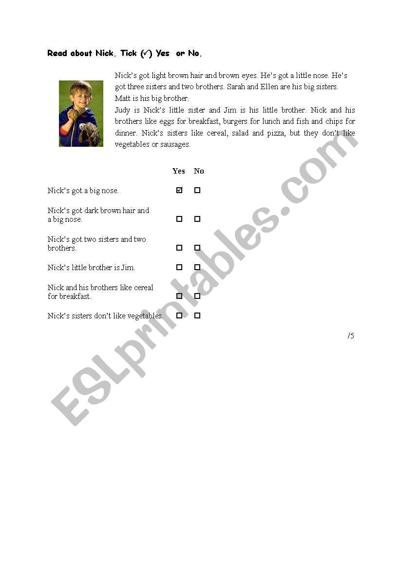 Reading comprehension-easy worksheet