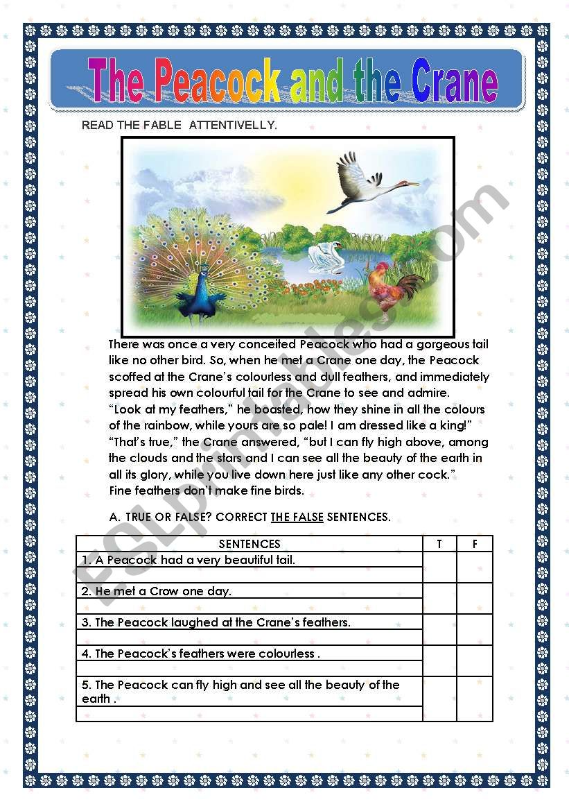 THE PEACOCK AND THE CRANE worksheet