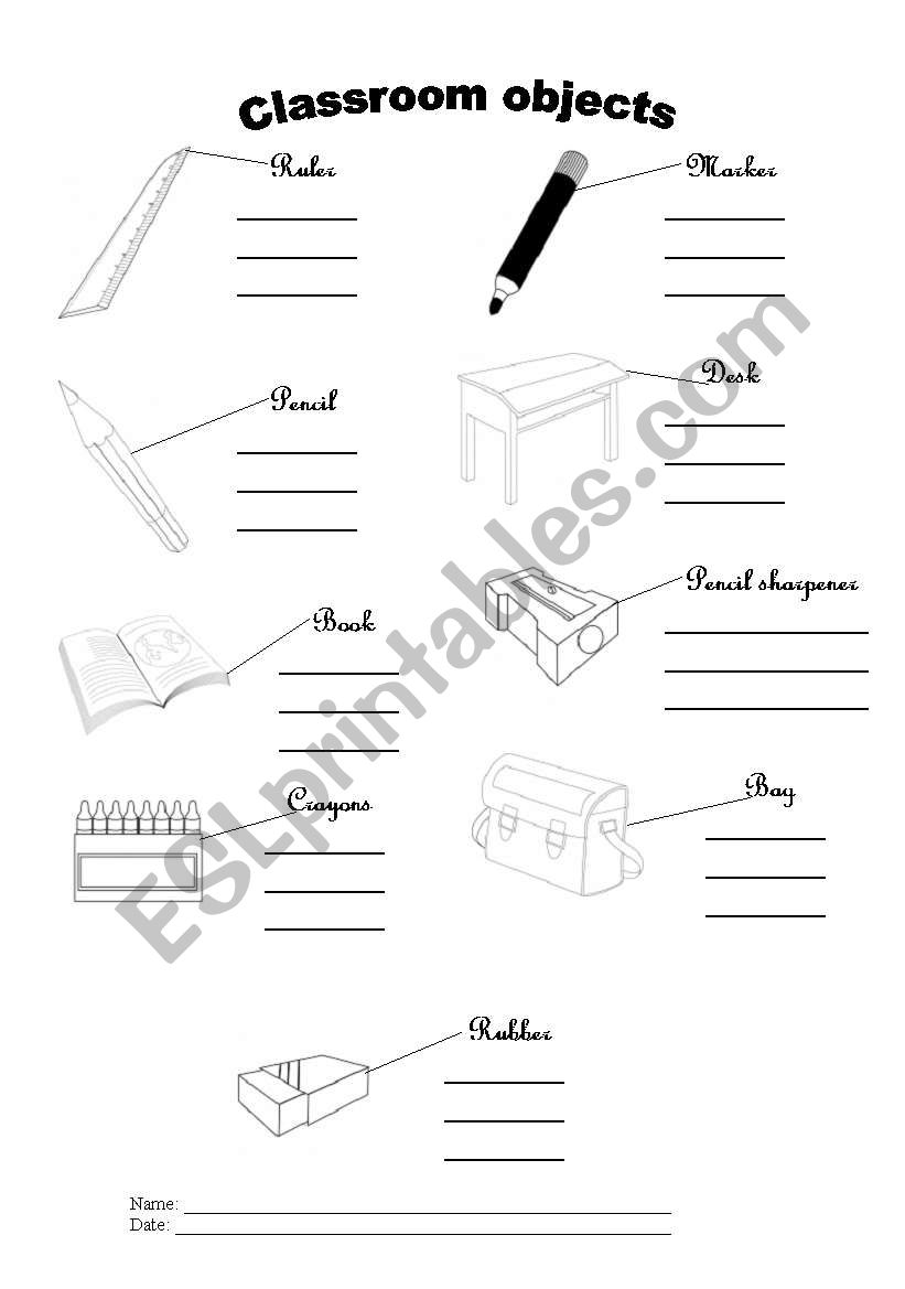 Classroom objects worksheet