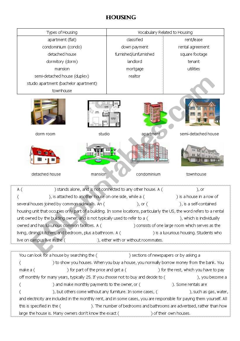 Housing worksheet