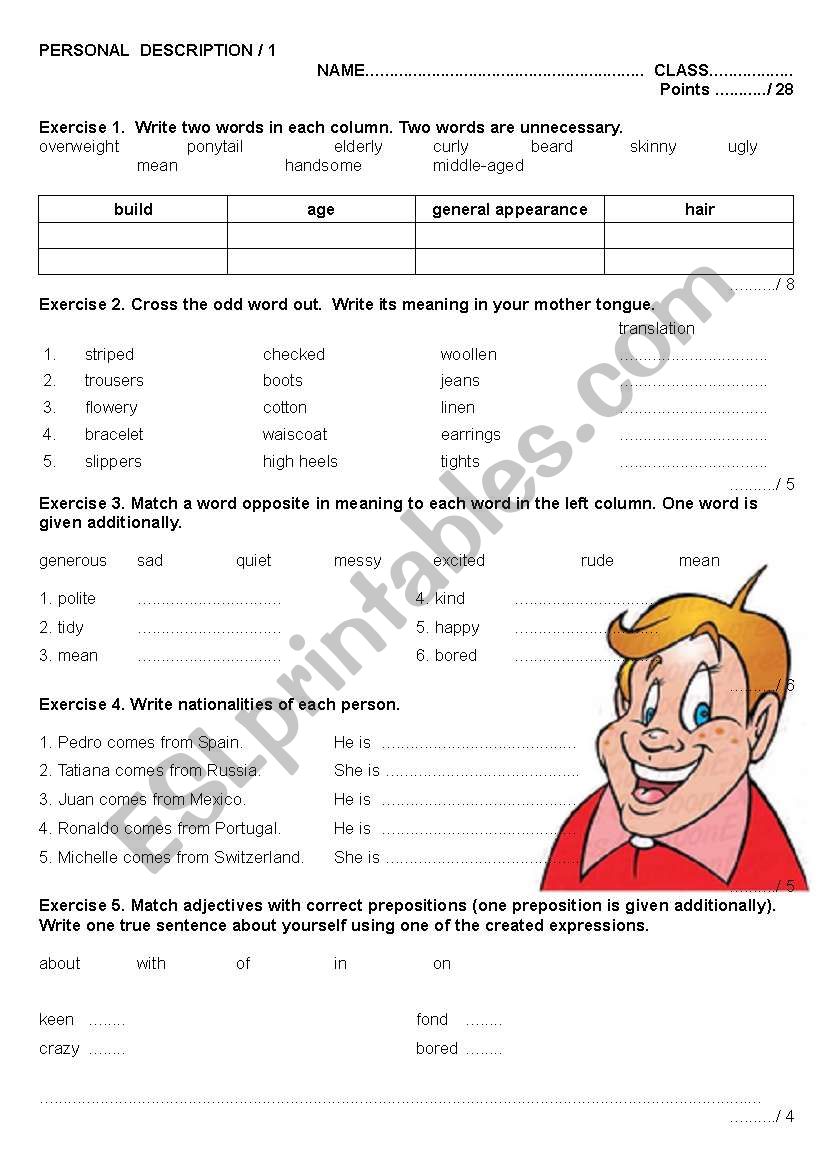 Describing a person - test, revision exercises