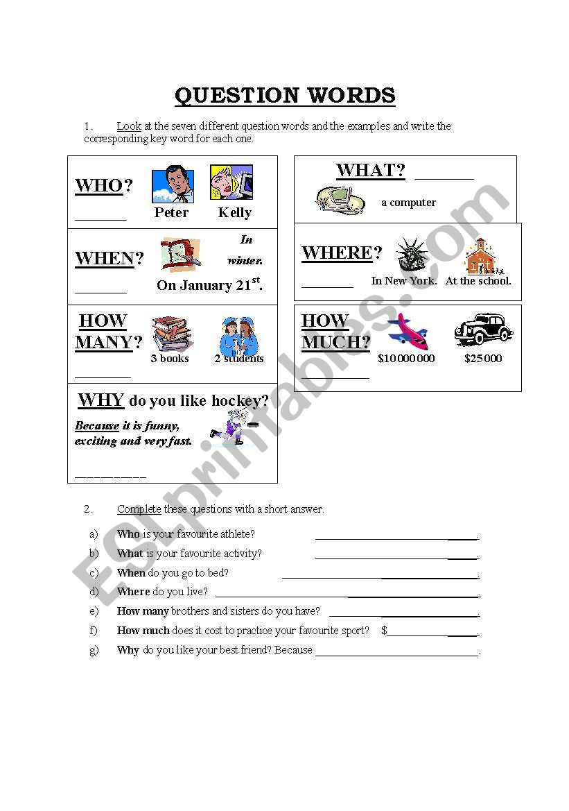 Question words reference sheet 