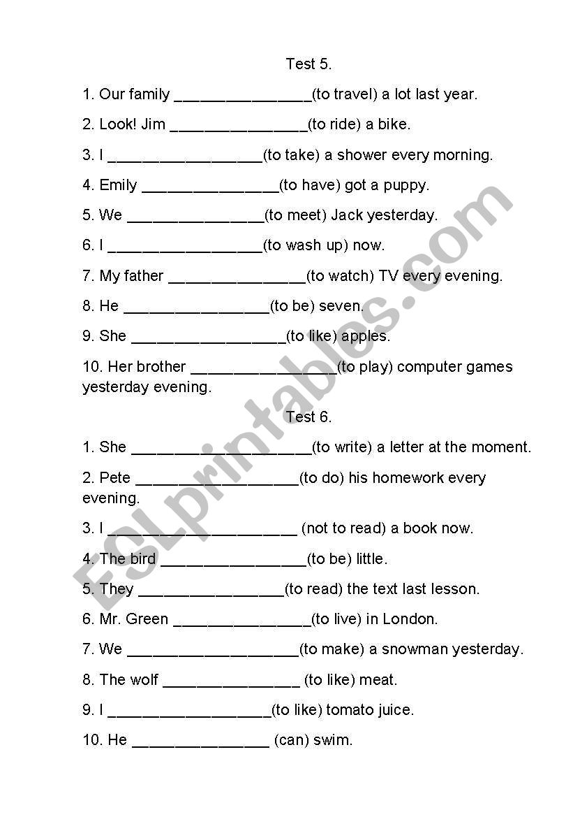 Grammar test worksheet