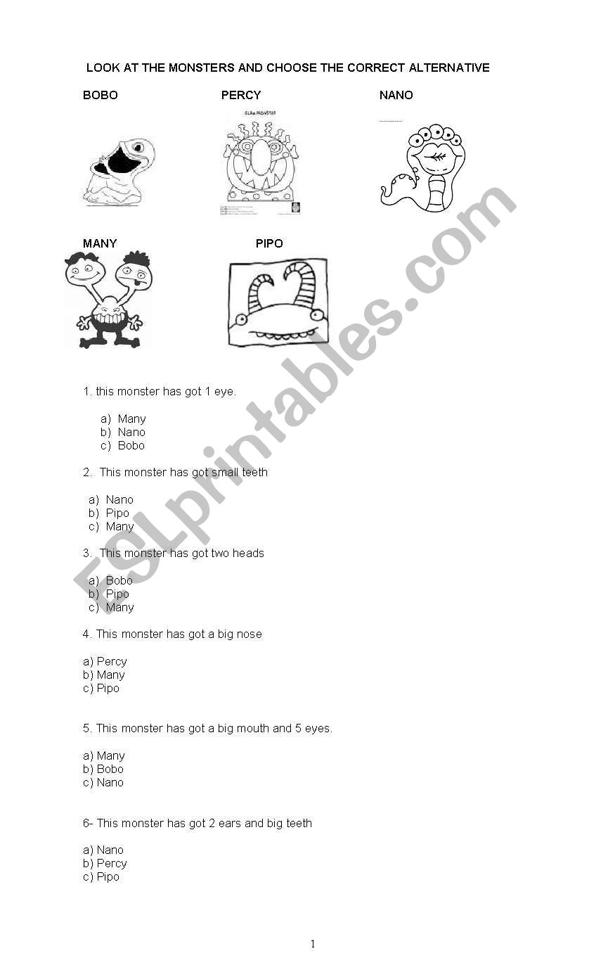 Parts of the body worksheet