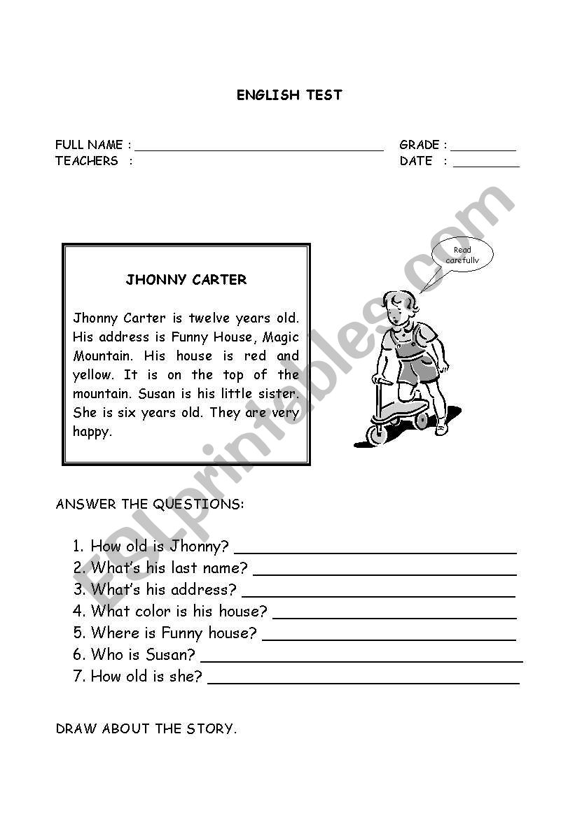 Reading Test worksheet