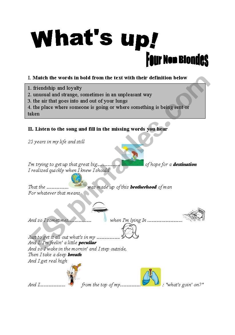 Song of Four Non Blondes worksheet
