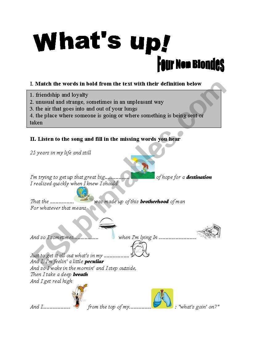 Song of Four Non Blondes worksheet