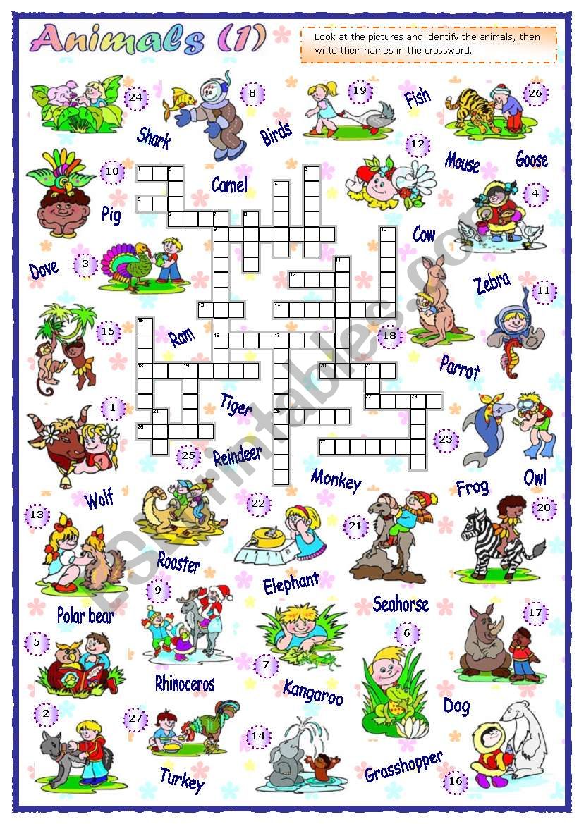 Animals Crossword (1 of 2) worksheet