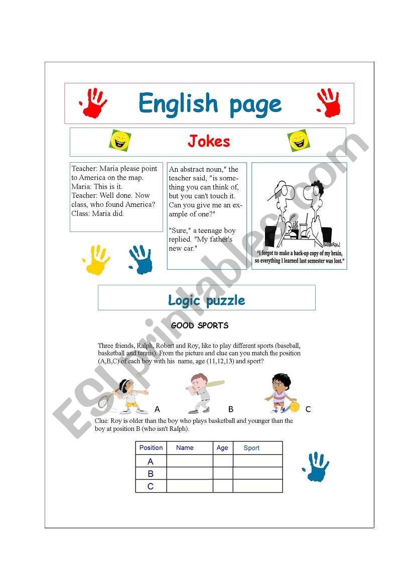 jokes and logic puzzle worksheet