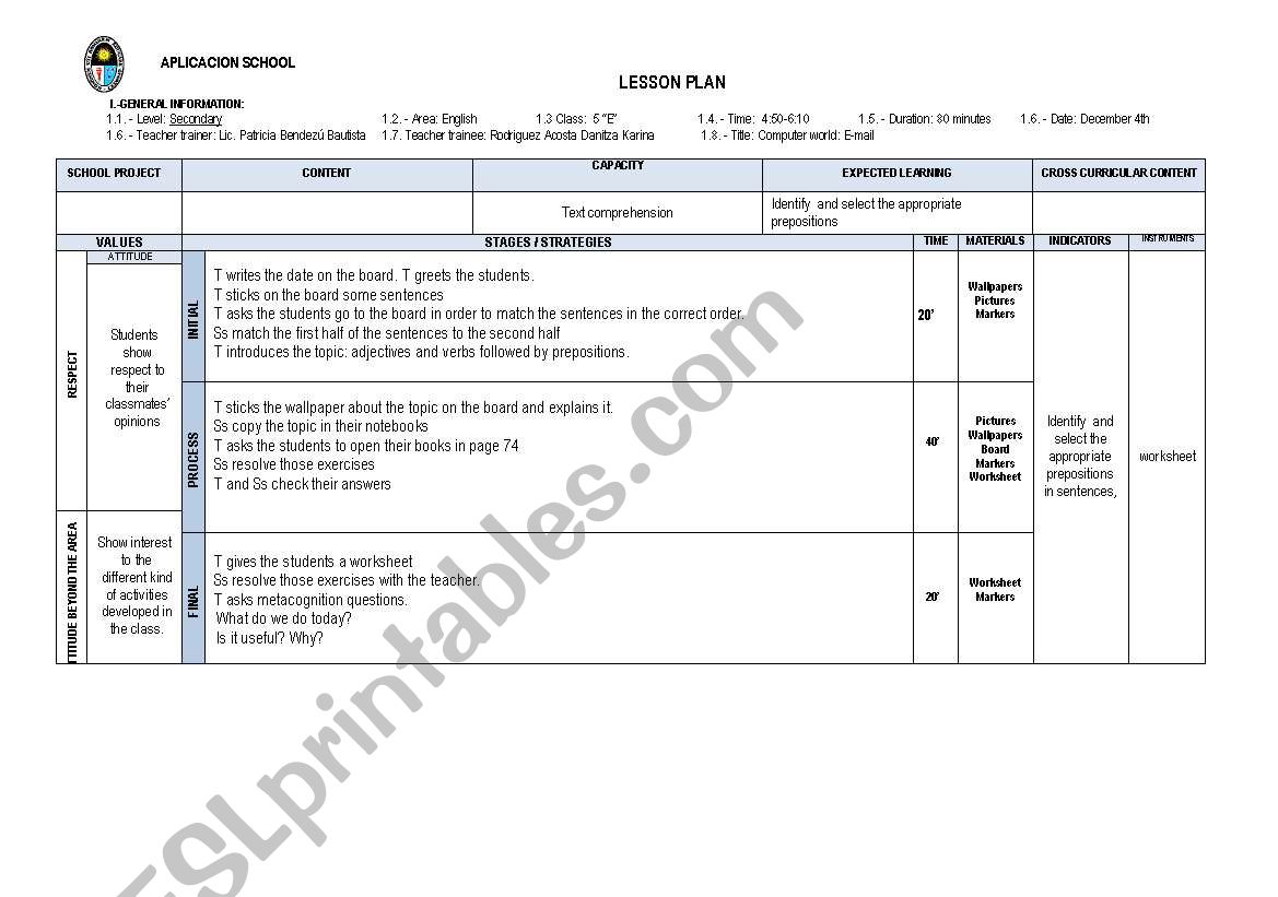 LESSON PLAN  worksheet