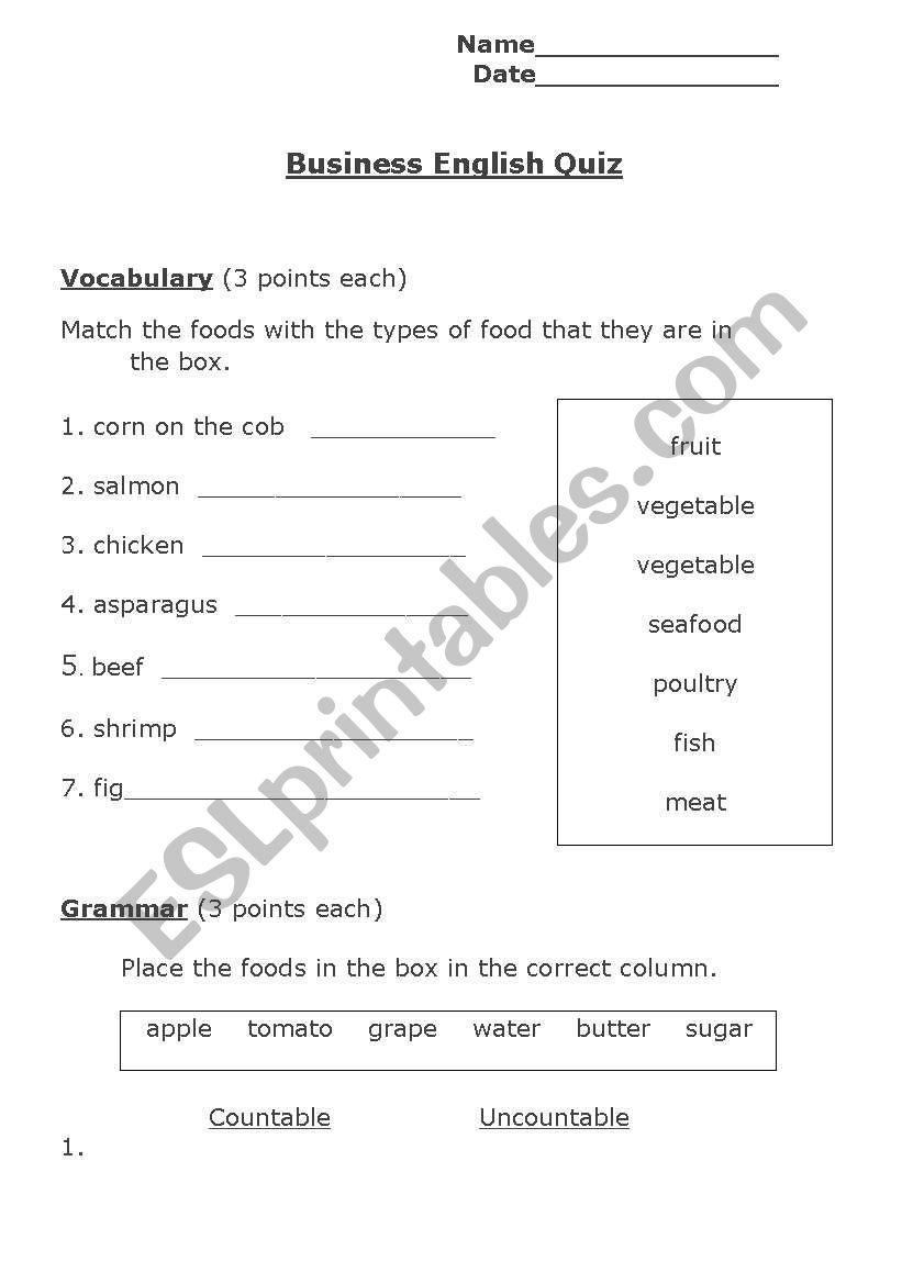 Business English Quiz worksheet