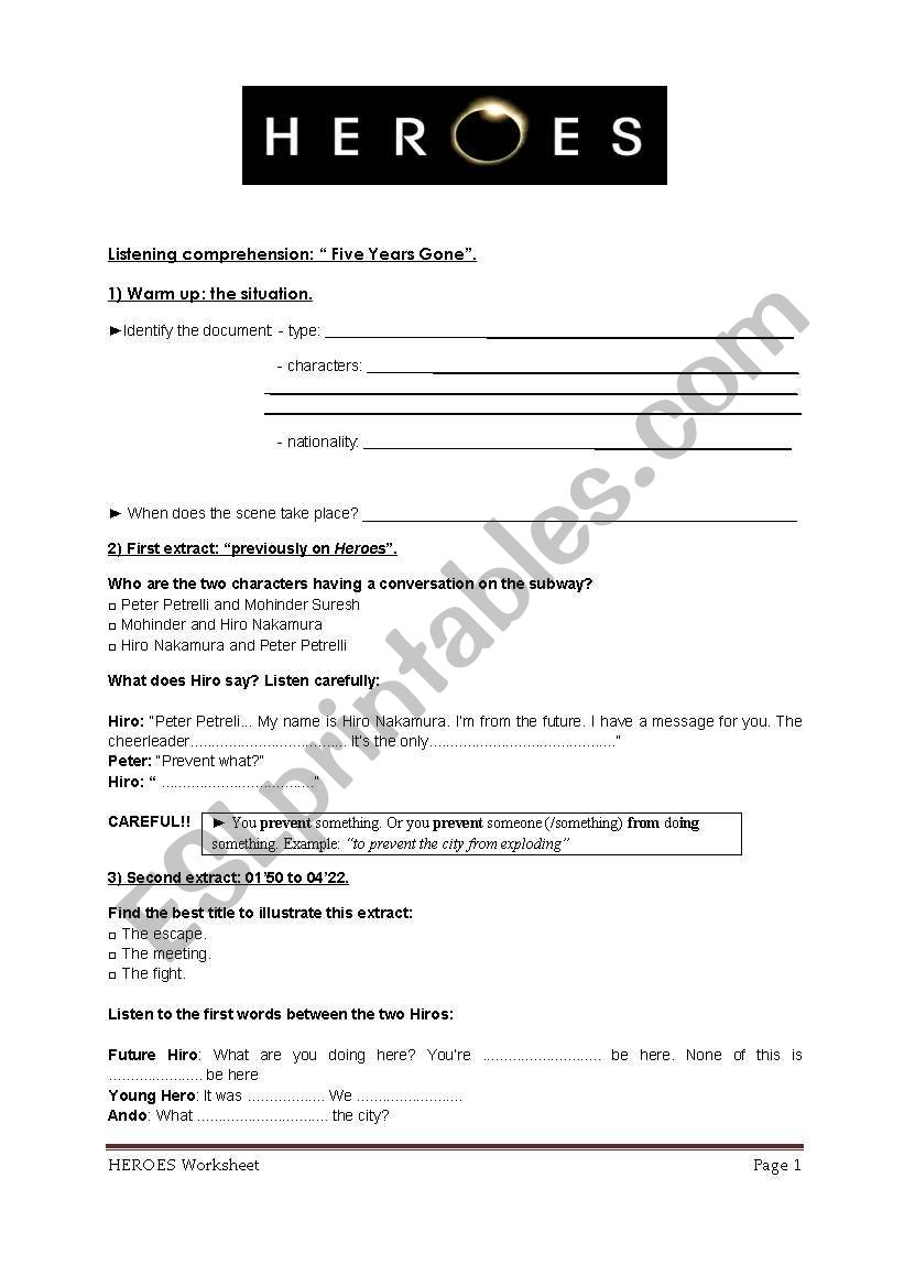 Heroes: an episode study worksheet