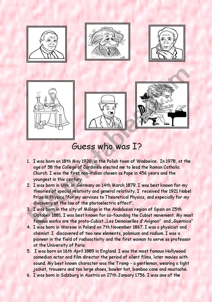 Guess who was I ? worksheet