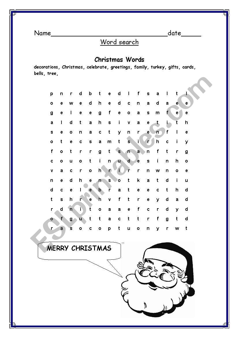 CHRISTMAS WORD SEARCH worksheet