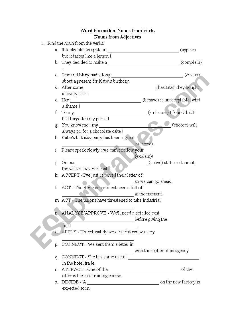 word formation worksheet