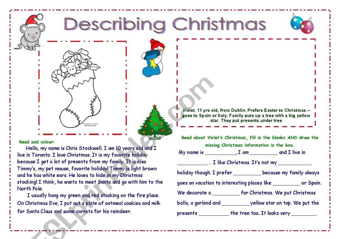 Christmas Describing 2 page activity!
