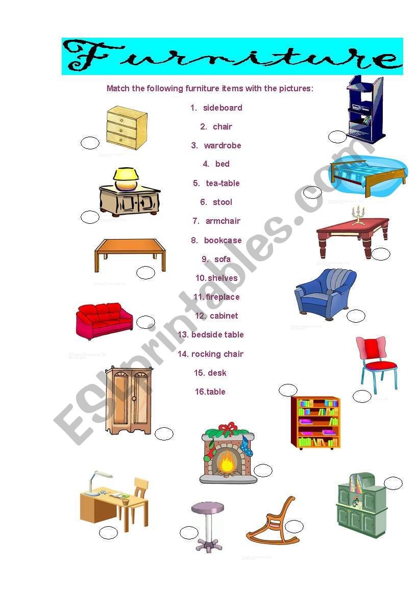 Furniture worksheet