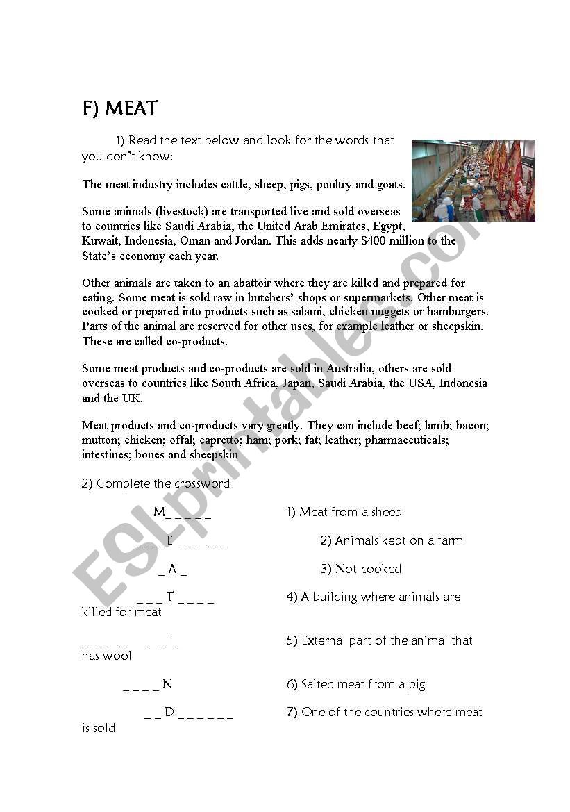 Meat worksheet