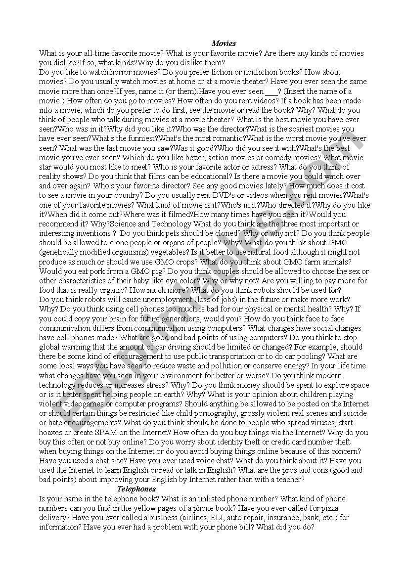 Conversation topics worksheet