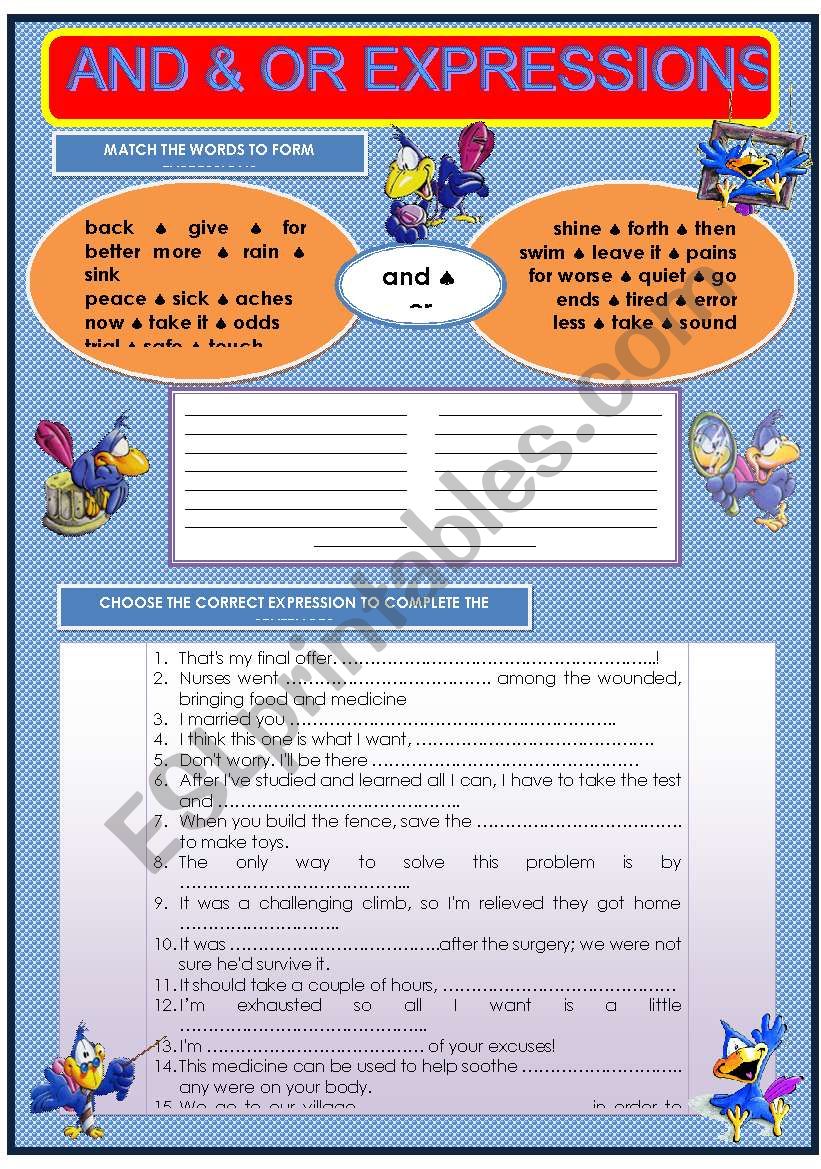 COLLOCATIONS WITH AND & OR worksheet