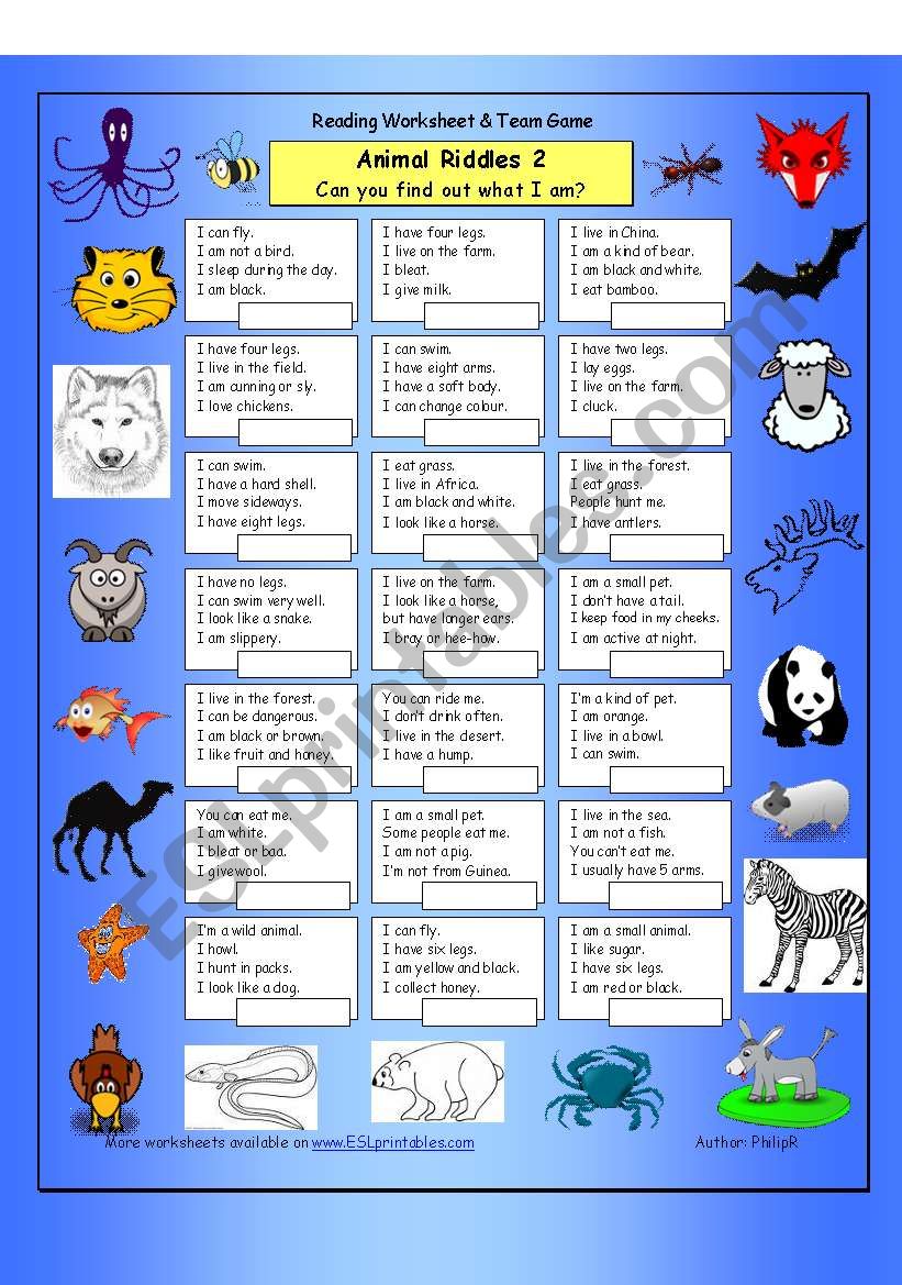 Animal Riddles 2 (Medium) worksheet