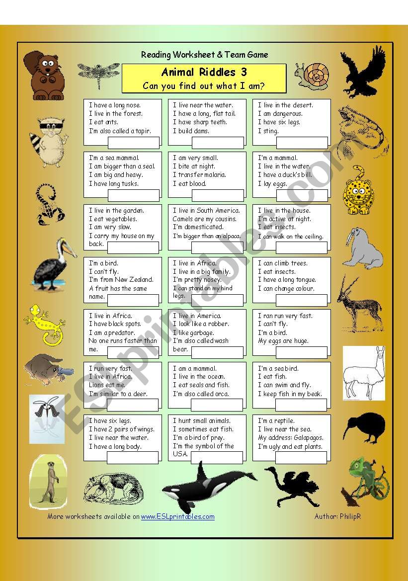 Animal Riddles 3 (Hard) worksheet