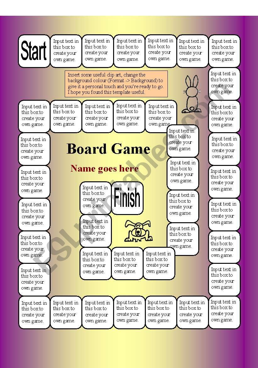 Board Game Template (39 squares) MAKE YOUR OWN GAME ESL worksheet