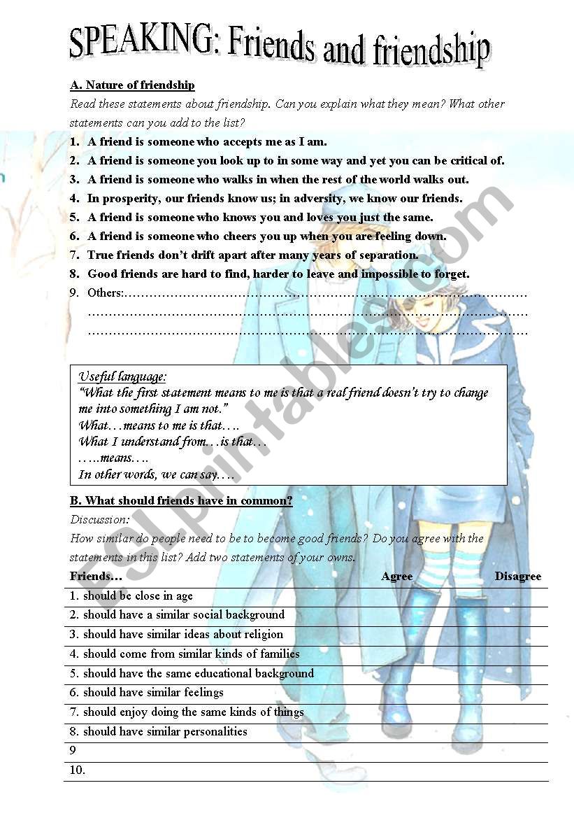 Friends and friendship worksheet