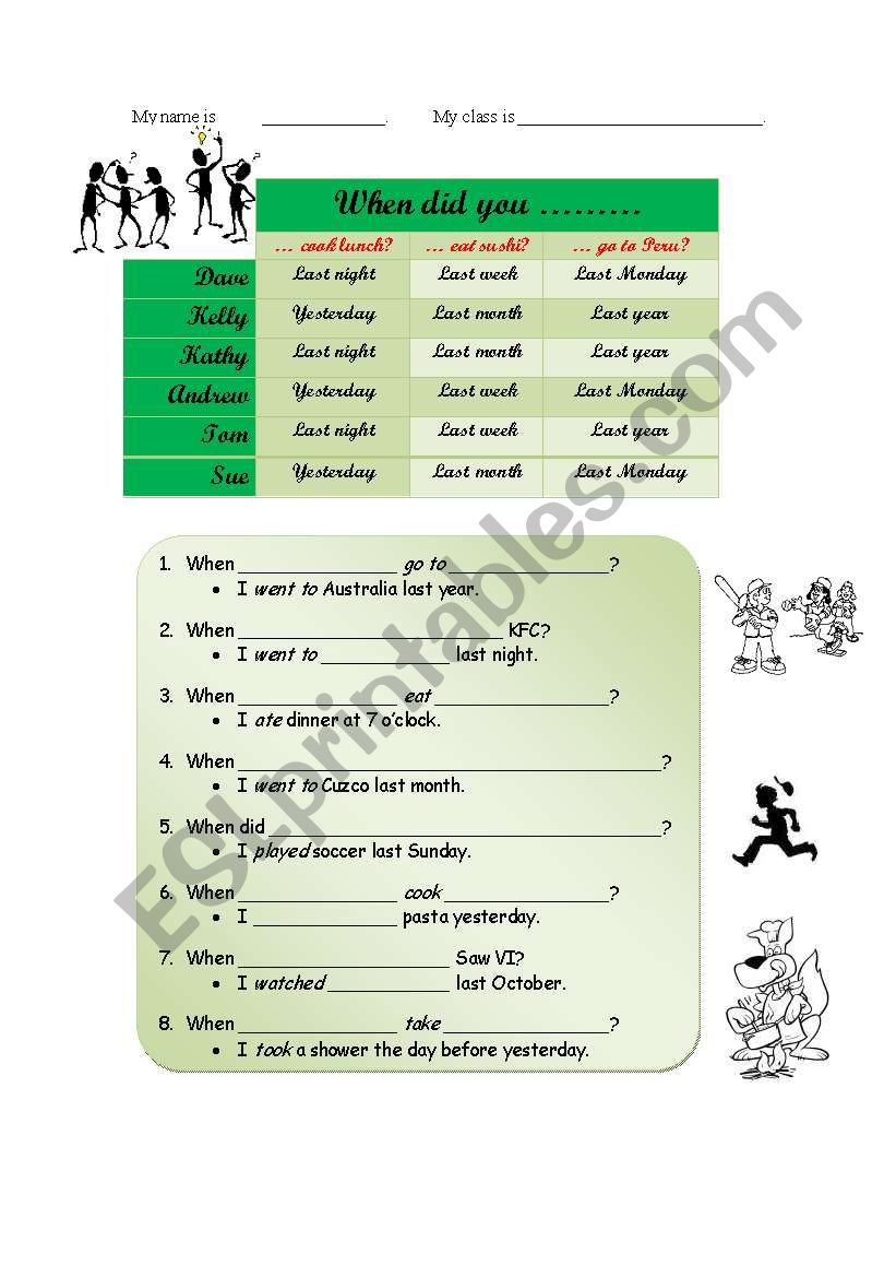 What did you do...? worksheet