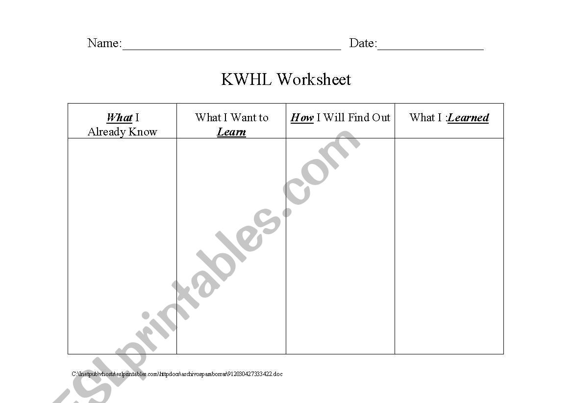 Knowledge Worksheet worksheet