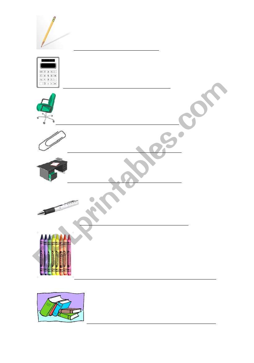 Classroom objects worksheet