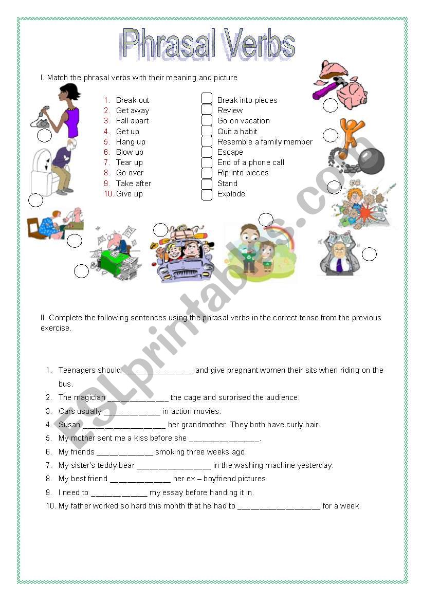 Phrasal Verbs. Color and B/W version.