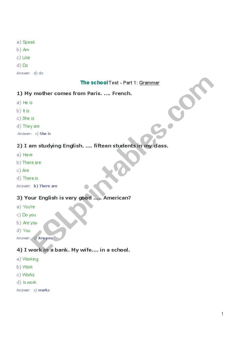 English exercise worksheet