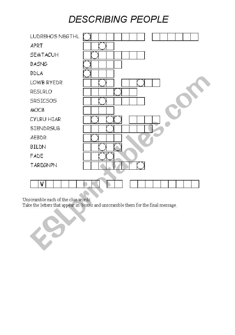 Describing People- Puzzle worksheet