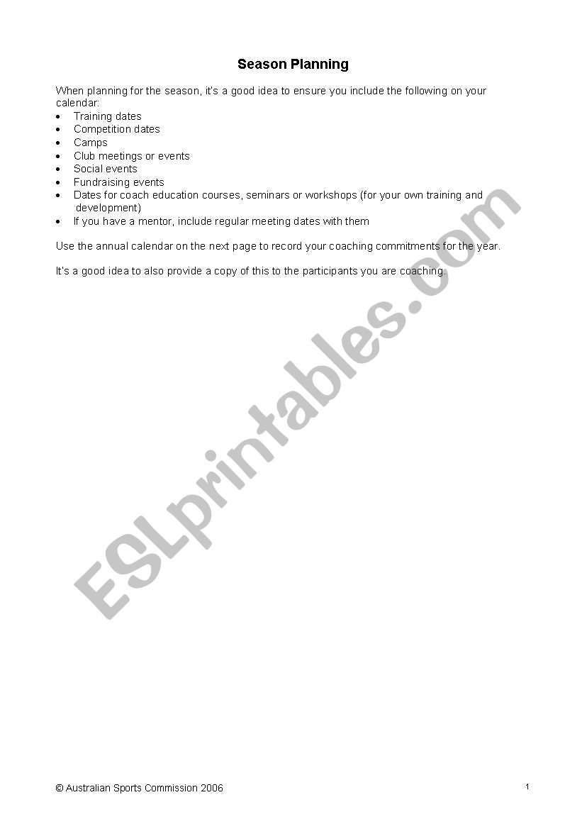 sports training plan worksheet